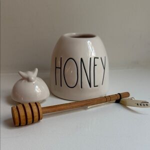 Rae Dunn Cream Honey Jar with Wooden Dipper